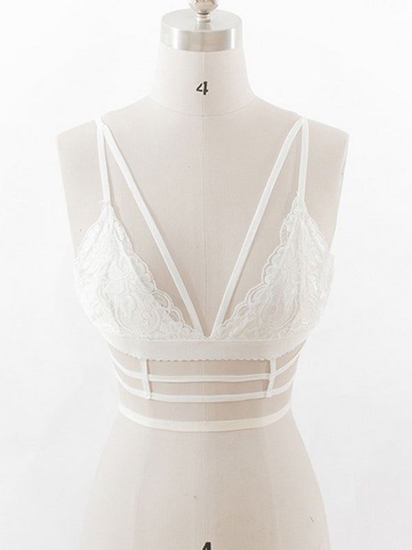 Women's White Strappy Lace Bralette & Panty Set – view 1