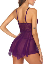 Women's Deep V-Neck Lace Mesh Babydoll Lingerie – view 2