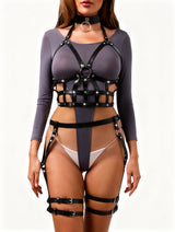 Women's Full Body Leather Harness with Choker & Leg Straps – view 3