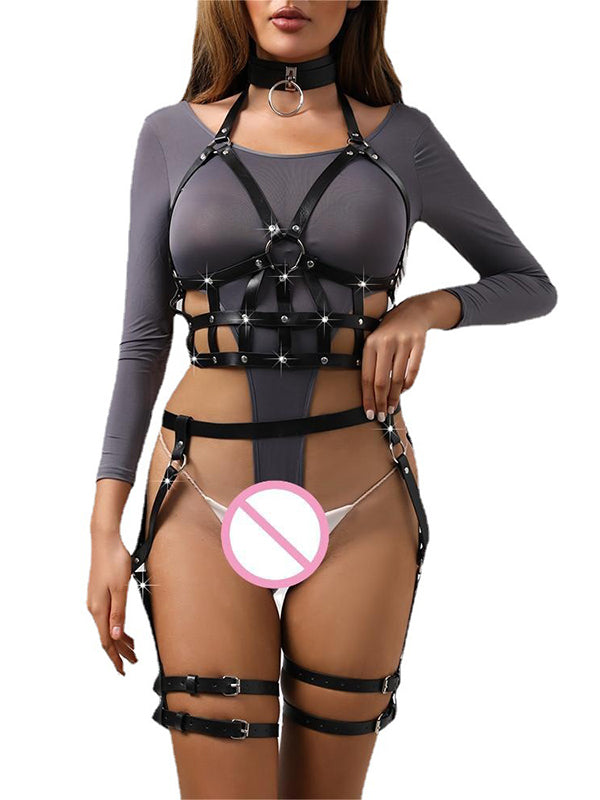 Women's Full Body Leather Harness with Choker & Leg Straps – view 2
