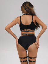 Women's Full Body Leather Harness Lingerie Set with Leg Straps – view 1