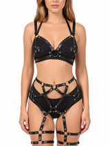 Women's Full Body Leather Harness Lingerie Set with Leg Straps – view 3