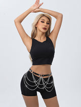 Women's Punk Leather Draped Chain Waist Belt Harness Set – view 2
