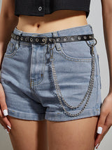 Women's Punk Leather Studded Waist Belt with Chain – view 1