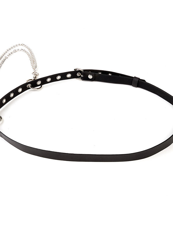 Women's Punk Leather Studded Waist Belt with Chain – view 2