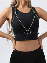 Women's Punk Leather Chain Harness Crop Top – view 2