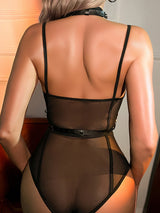 Women's Punk Leather Body Chain Harness Bodysuit – view 1