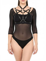 Women's Punk Leather Chest Harness with O-Rings – view 3