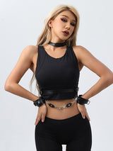 Women's Punk Leather Choker Chain Cuff Waist Harness Set – view 2