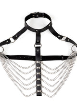 Women's Punk Leather Choker Harness with Multi-Layer Chain Drape Bra – view 3