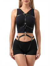 Women's Punk Leather Full Body Harness Crop Top Set – view 4