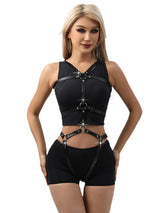 Women's Punk Leather Full Body Harness Crop Top Set – view 2