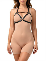 Women's Punk Leather Halter Neck Bra Harness with Waist Belt – view 3