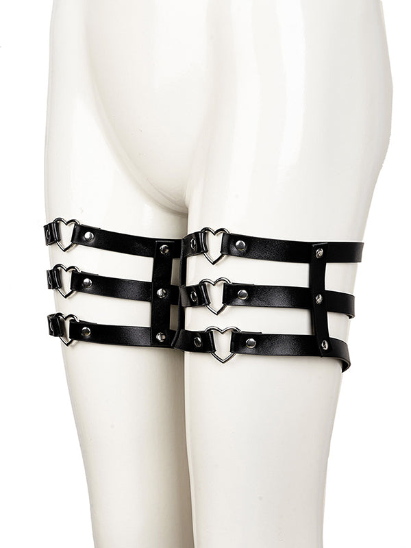 Women's Punk Leather Heart Ring Leg Garter Harness – view 2
