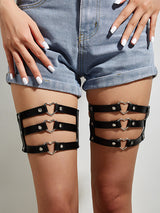 Women's Punk Leather Heart Ring Leg Garter Harness – view 1