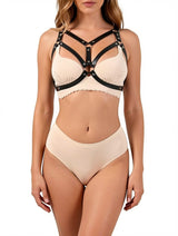 Women's Punk Leather Studded Harness Bra Cage Top – view 3