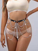 Women's Punk Leather Waist Belt Chain Drape Harness – view 2