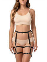 Women's Punk Leather Waist & Thigh Leg Garter Harness Set – view 3