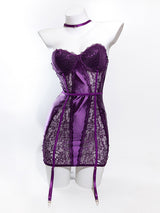 Women's Sexy Purple Lace Satin Babydoll Lingerie – view 4