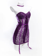 Women's Sexy Purple Lace Satin Babydoll Lingerie – view 5