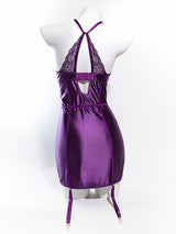 Women's Sexy Purple Lace Satin Babydoll Lingerie – view 6