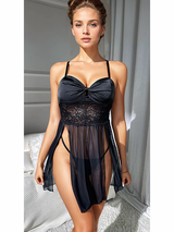 Women's Sexy Black Lace-Up Back Sheer Babydoll Lingerie – view 2