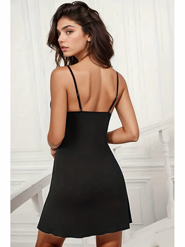 Women's Sexy Black Satin Slip Babydoll Lingerie – view 1