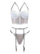 Women's Sexy Rhinestone Strap Bustier and Panty Set with Garters – view 3