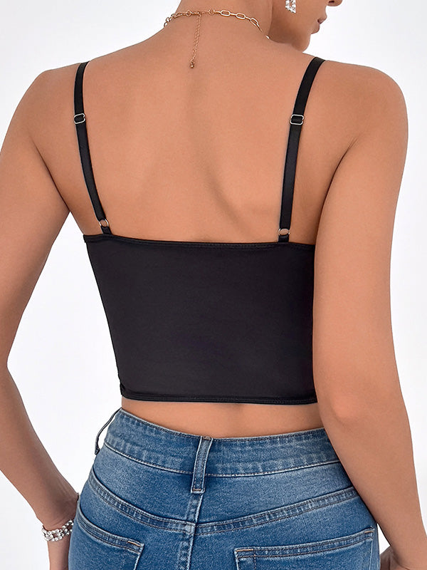 Women's Sexy Black Floral Lace Spaghetti Strap Corset Bustier Top – view 1