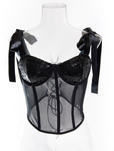 Women's Sexy Black Sequin Mesh Lace-Up Back Bow Strap Corset Bustier Top – view 4