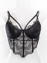 Women's Sexy Black Floral Lace Scallop Edge Underwire Corset Bustier Top – view 5