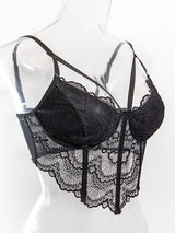 Women's Sexy Black Floral Lace Scallop Edge Underwire Corset Bustier Top – view 6