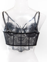 Women's Sexy Black Floral Lace Scallop Edge Underwire Corset Bustier Top – view 7