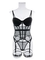 Women's Sexy Black Mesh Open-Back Garter Bustier Lingerie Set – view 4