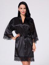Women's Wrist Sleeve Length Frill Satin Gown With Belt – view 1