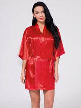 Women's Wrist Sleeve Length Frill Satin Gown With Belt – view 1