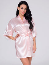 Women's Wrist Sleeve Length Frill Satin Gown With Belt – view 1