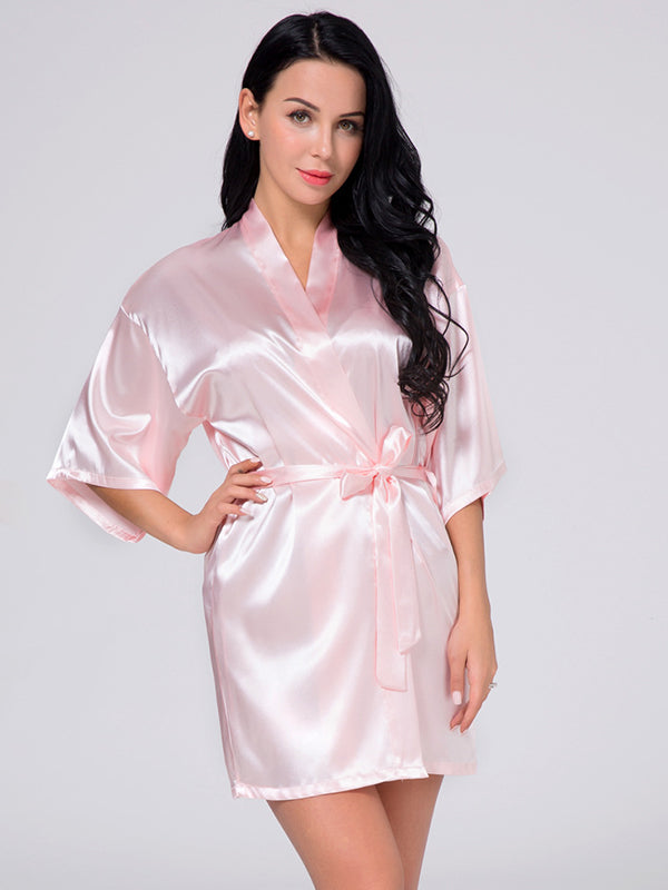Women's Wrist Sleeve Length Frill Satin Gown With Belt – view 1