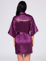 Women's Wrist Sleeve Length Frill Satin Gown With Belt – view 2