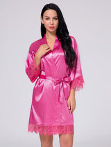 Women's Wrist Sleeve Length Frill Satin Gown With Belt – view 3