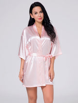 Women's Wrist Sleeve Length Frill Satin Gown With Belt – view 3