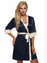 Women's Wrist Sleeve Length Frill Satin Gown With Belt – view 3
