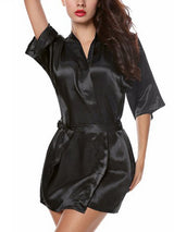 Women's Wrist Sleeve Length Frill Satin Gown With Belt – view 3