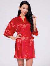 Women's Wrist Sleeve Length Frill Satin Gown With Belt – view 4
