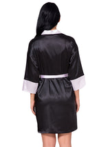 Women's Wrist Sleeve Length Frill Satin Gown With Belt – view 4