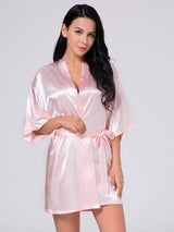 Women's Wrist Sleeve Length Frill Satin Gown With Belt – view 4