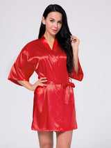Women's Wrist Sleeve Length Frill Satin Gown With Belt – view 4