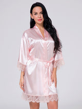 Women's Wrist Sleeve Length Frill Satin Gown With Belt – view 5