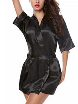 Women's Wrist Sleeve Length Frill Satin Gown With Belt – view 5