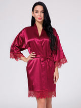 Women's Wrist Sleeve Length Frill Satin Gown With Belt – view 6